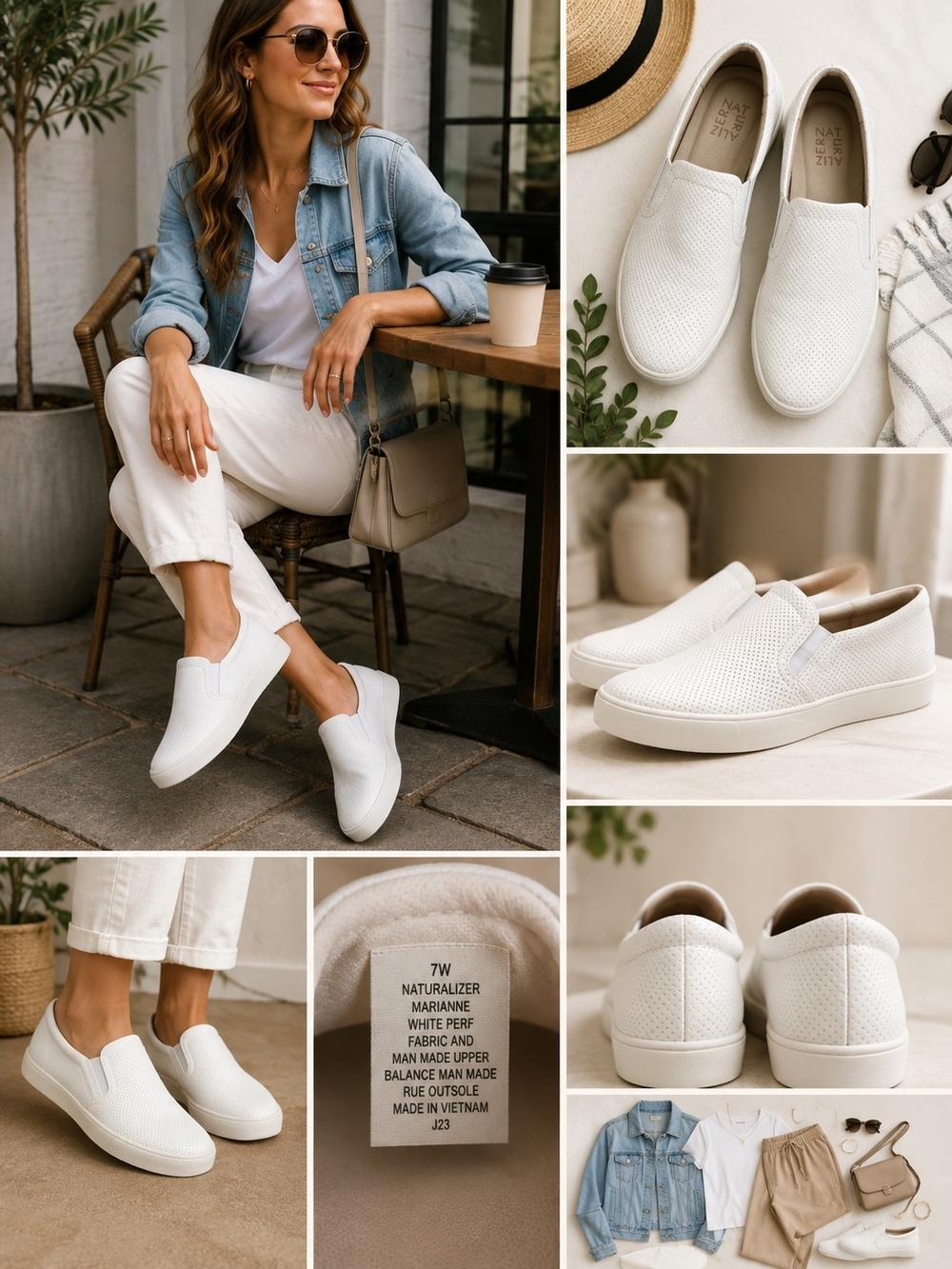 Naturalizer Marianne White Perf Slip On Sneakers Size 7W